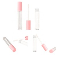 5ml pink round custom logo cosmetic plastic clear brush lip gloss tube lipstick tube packaging with brush